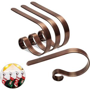 Christmas Stocking Holders for Mantle Set of 4, Lightweight Adjustable Christmas Stocking Holder Hooks Metal Fireplace Hanger for Christmas Party Decoration, Non-Slip Mantle Stocking Hooks(Red Bronze)