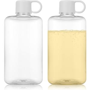 2 Pack Portable Flat Water Bottles, 17 oz BPA Free Tritan Plastic Travel Water Bottle, Slim Drinking Bottle for Outdoor Sports, Camping, Fitness, Fits Purse Bag Pocket (White)