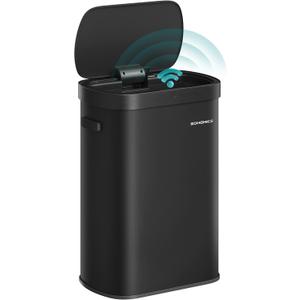 SONGMICS Motion Sensor Trash Can, 13-Gallon (50 L) Automatic Garbage Can with Soft Close Lid, Stainless Steel, Wave or Touch to Open, Includes 15 Bags, Ink Black ULTB640B01