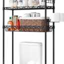 Over The Toilet Storage Rack with Hook Adjustable Layer 4-Tier Large Capacity Strong Steel Space Saver for Laundry Kitchen Bathroom Organizer Metal (Black, 25.75 * 9.45 * 67.32in)