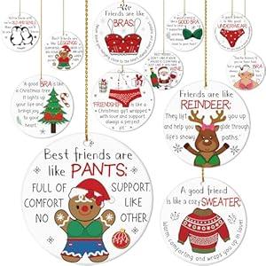 Vercraft 12 Set Friend Christmas Ornament 2025 Funny Ceramic Best Friendship Ornament Gift Gold Rope Organza Bag Naughty Xmas Hanging Gift for Women Soul Sister Work Bestie Christmas Tree Decoration