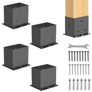 4 Pcs Post Base,4"x 6"Post Brackets(Acturl3.6 x5.6), Heavy Duty Black Metal Powder-Coated Thick Steel Post Anchor Outdoor for Support Deck Base Plate, Pergola Bracket Kit,Mialbox Post Mount