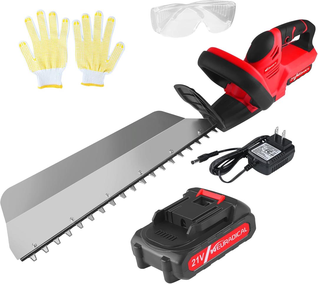 20 Inch Cordless Hedge Trimmer & Bush Trimmer,21V 2Ah Battery and Charger Included (Red)