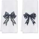 Black Bow Bathroom Decor,Black Bows Towels,Gothic Bathroom Decor,Lace Kitchen Dish Towels,16 X 24 Set of 2