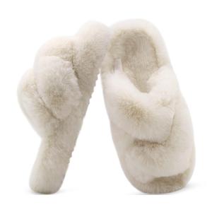 COFACE Women's Fluff Slippers House Open Toe Faux Fur Ladies Fashion Platform Fuzzy Slide Shoes with Comfort Arch Support, Indoor Outdoor Sole Size 7