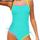 TyeSmo Girls Swimsuit Size 8 One Piece Swimsuits Color Block Strap Tween Bathing Suits Size 8-10 Drawstring Swimwear Kids Bathing Suits Girls Size 10 Swimsuit with Padded Neon Swimsuits