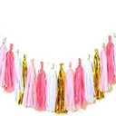 Qyeaber 20 pcs DIY Paper Tassel Tinsel Foil Tassel Party Garland Gold/Pink/Light Pink/Champagne, Fringe Garland Banner for Valentine‘s Day Wedding, Baby Shower, Birthday, Graduation, Party Decoration