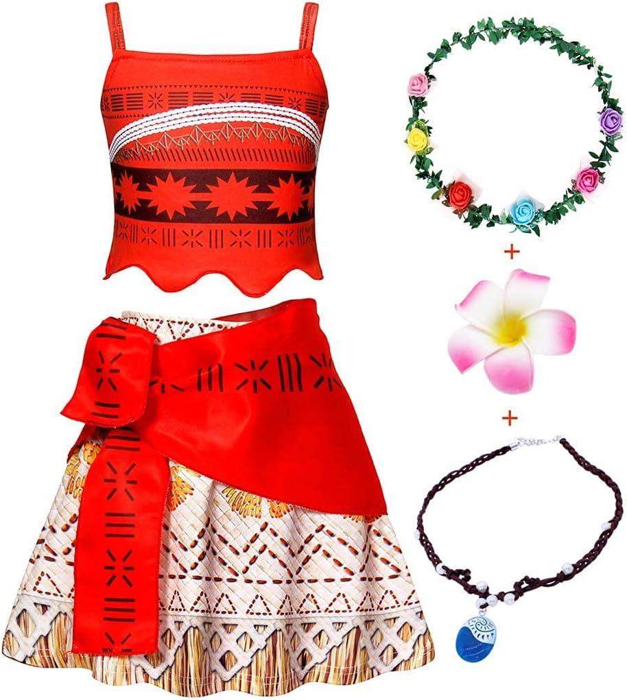 WonderBabe Girls Princess Costume Toddler Kids Theme Birthday Outfits Halloween Dress up Two-Pieces Crop Top Tassel Skirt Set (3-4 Years, Red)