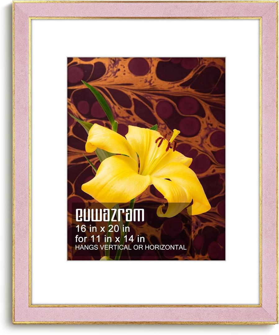 Suede 16x20 Frame - Single Frame, Christmas Elegant Pink 16 x 20 Poster Frame with Mat for 11x14, 16x20 Picture Frames for Artwork, Puzzles, Photos and Movie Posters