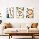 SWQYLB Nursery Wall Art Animals 3 Pieces Kid Room Wall Decor Safari Canvas Prints for Baby Toddler Boy Girl Children's Room Decor Framed (16"x24"x3)