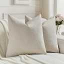 FUTEI Pack of 2 Chenille Decorative Throw Pillow Covers 24x24 Inch,Soft Cozy Faux Linen Textured European Pillow Shams,Farmhouse Home Decor for Couch Living Room,Beige