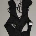 GORGLITTER Women's Deep V Neck Halter Bodysuit Cut Out Tie Backless Sleeveless Party Leotard Tops (Black, XS)