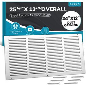 VOISEN Return Air Grille,Fits 24x12 Duct Opening,Steel Return Vent Cover, White Vent Cover Grill for Sidewall and Ceiling,HAVC Cold Air Return Vent Cover,Overall Size:25.75"W X 13.75"H VOISEN Return Air Grille,Fits 24x12 Duct Opening,Steel Return Vent Cover, White Vent Cover Grill for Sidewall and Ceiling,HAVC Cold Air Return Vent Cover,Overall Size:25.75"W X 13.75"H