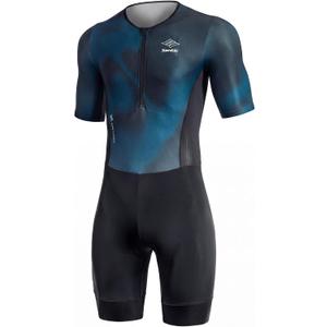Santic Men’s Short Sleeve Triathlon Suit – One-Piece Tri Suit with Padding & Rear Pockets, Quick-Dry Performance Swim Bike Run Triathlon Gear for Training & Racing,Green L