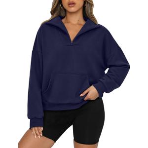 PRETTYGARDEN Womens Quarter Zip Long Sleeve Cropped Sweatshirt 2025 Fall Winter Casual V Neck Pullover Tops With Pockets (Small)