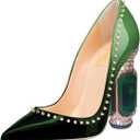 FSJ Women Bridal Pointed Toe Chunky High Heel Crystal Pumps Slip on Wedding Thick Comfort Shoe Size 7.5 Green Gradient