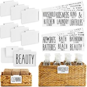 Talented Kitchen Storage Bin Label Holder Set - Easy-On Clip-On Tags for Storage Bins - 70 Preprinted Pantry Labels for Containers & Baskets - 8-Pack, 3.5" x 2.5", White