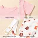 Toddler Baby Girl Summer Outfit Short Sleeve Ribbed Tops + Flower Suspender Overalls Shorts Set Kids Cute Clothes (Pink), 12-18