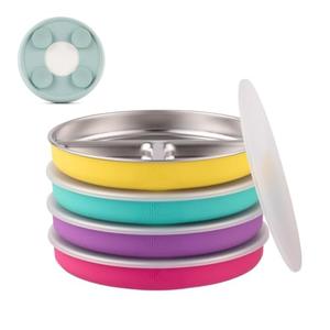 Elk and Friends Stainless Steel Divided Plates with Silicone Sleeve for Babies & Toddlers | Lids Included | Stay Put Suction | Dinner & Snack Plates | 4 Pack