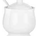 Ceramic Sugar Bowl with Lid and Spoon, White Porcelain Sugar Salt Pepper Storage Jar, 8 Ounces