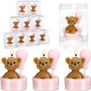MTLEE 20 Set Bear Baby Shower Candles Favors for Guests, Soy Wax Bear with Balloon Shaped Candles Bulk for Boys Girls Gender Reveal Baby Shower Party Return Gifts(Pink)