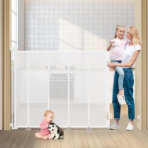 47" Extra Tall Retractable Baby Gates, Extends to 71" Wide, ExtraTall Retractable Safety Gate with Reinforced Strips, Retractable Tall Dog Gates for Doorways Mesh Baby Pet Gates Indoor, White