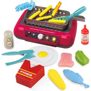 Play Kitchen Accessories Toy Set, Toddler Fryer Toy Kitchen, Camping Cooking Playset with Color Change Play Food, Kids Kitchen Playset with Sound & Light, Kids Toys for Ages 3-5 5-7