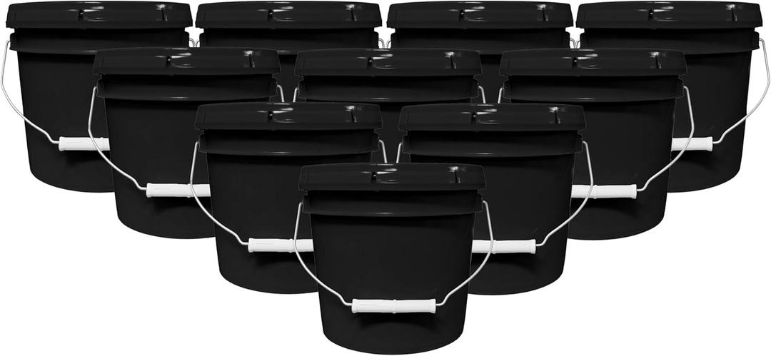 Black 1 Gallon Bucket with Gasketed Lid (Black (SNAP ON), 10)