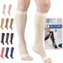 Truform Sheer Compression Stockings, 15-20 mmHg, Women's Knee High Length, Open Toe, 20 Denier, Ivory, Medium