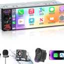Single Din Radio Car Stereo with Apple CarPlay & Android Auto, 6.5 InCell Touchscreen Car Radio with 1080P Backup Camera, Mirror Link, Bluetooth 6.0, GPS, AM&FM, USB & Type-C Fast Charging, EQ, SWC