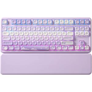YUNZII B87 Wireless Mechanical Keyboard,QMK/VIA Programmable,TKL Layout 87 Keys,BT/2.4G/USB-C,Hot Swap Gasket Mount RGB Backlit Gaming with Wrist Rest for Win/Mac(Purple, Cocoa Cream V2)