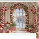 Kate Christmas Candy Cane Retro Arched Window White Snow Gifts Backdrop Photo Background Studio Props,7x5ft