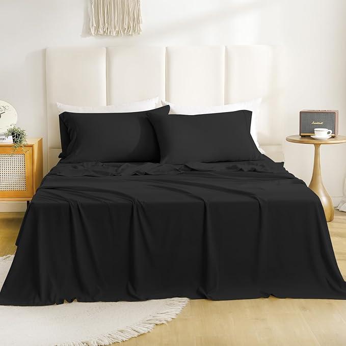 Twin XL Sheet Set - 3 Piece Silky Soft Breathable Bed Sheet & Pillowcase Set, 16" Deep Pocket Hotel Luxury Wrinkle Free Easy Care Bedding Sheets, Black Twin XL Sheet Set - 3 Piece Silky Soft Breathable Bed Sheet & Pillowcase Set, 16" Deep Pocket Hotel Luxury Wrinkle Free Easy Care Bedding Sheets, Black