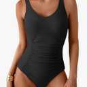One Piece Swimsuit Tummy Control Bathing Suit for Women Ruched Slimming Swim Suit Modest Push Up Swimwear XL
