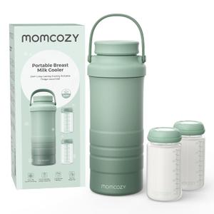 Momcozy 22oz Portable Breast Milk Cooler for Outdoor, Life Saver with 360 Total Cooling for 24 Hours, Larger Capacity Travel Breastmilk Chiller with 2pcs Baby Bottles for Breastmilk Storage, Green