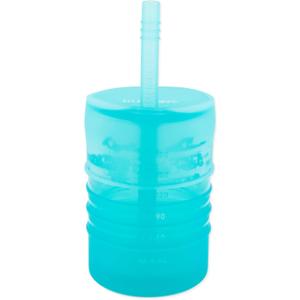 Bumkins Baby and Toddler Cups, Sippy Cup with Straw, Spill Proof, Transition Cup for Babies Ages 1 Year, Safely Sip from Lid, Straw or Cup, First Year Supplies, Platinum Silicone, Holds 7oz, Blue