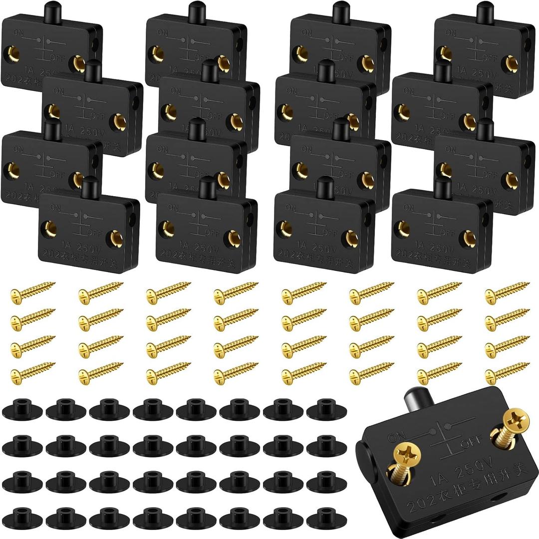 Honoson Cabinet Door Switch for Closet Light Automatic Touch Door Activated Lamp Switch for Wardrobe Applicable to 12V 24V 110V(Black,16 Pieces)