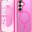BXYJY for Samsung Galaxy S25+ Plus Phone Case Magnetic, Slim Thin Compatible with MagSafe & Wireless Charging, Military Grade Drop, Translucent Silicone Men Women Case for Galaxy S 25+ Plus, Hot Pink