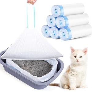 120 Pack Cat Litter Box Liners Large 25x16 inch Automatic Cat Litter Box Bags with Drawstring Compatible with Robot 3 & 4 Heavy Duty Waste Bags Replacement