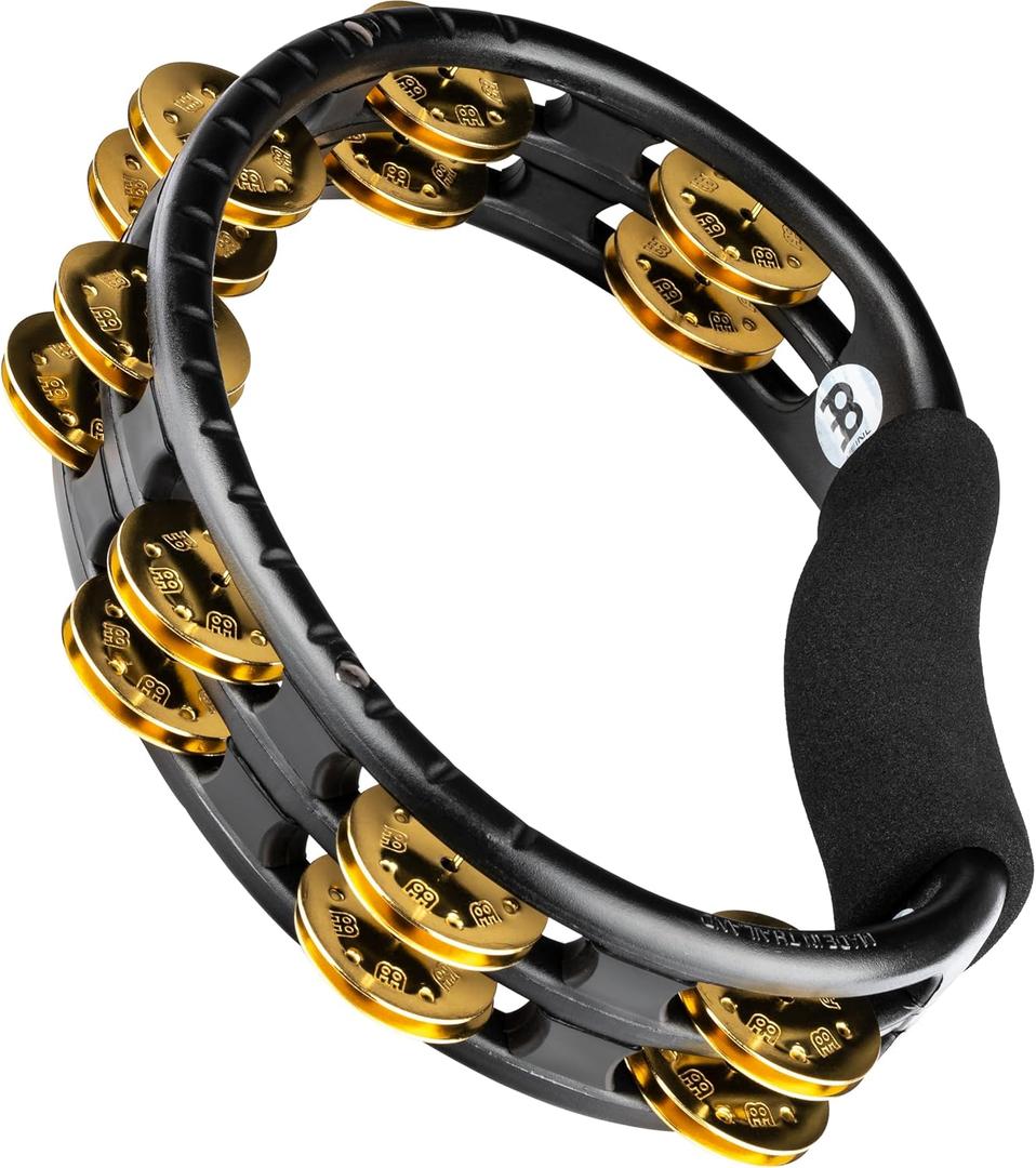 Meinl Percussion TMT1B-BK Traditional ABS Plastic Handheld Tambourine with Double Row Brass Jingles, Black