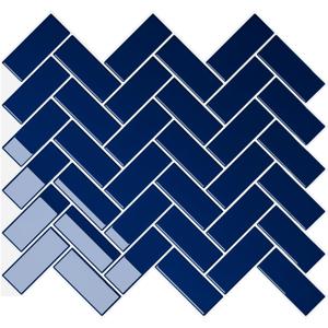 VEELIKE Royal Blue Kitchen Backsplash Tiles Peel and Stick Herringbone Peel and Stick Tile for Bathroom 6 Sheets Stick on Backsplash Tile Stickers Removable Renter Friendly Blue Wall Tiles 12''x12''