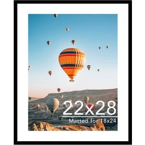 JCJMY 22x28 Picture Frame with 18x24 Mat, Display Photo 18x24 with Mat or 22 x 28 Without Mat, Wall Hanging Large 22 by 28 Poster Frame with Plexiglass, Black