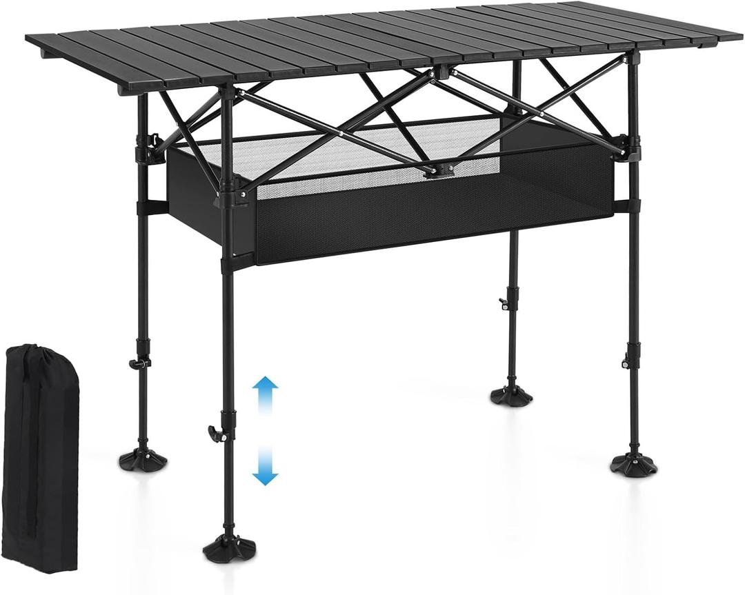 ALPHA CAMP Folding Camping Table, Portable Roll-up Outdoor Table with Adjustable Height, Large Storage Bag and Carrying Bag, Tall Aluminum Table for Indoor & Outdoor Picnic BBQ Backyards Beach