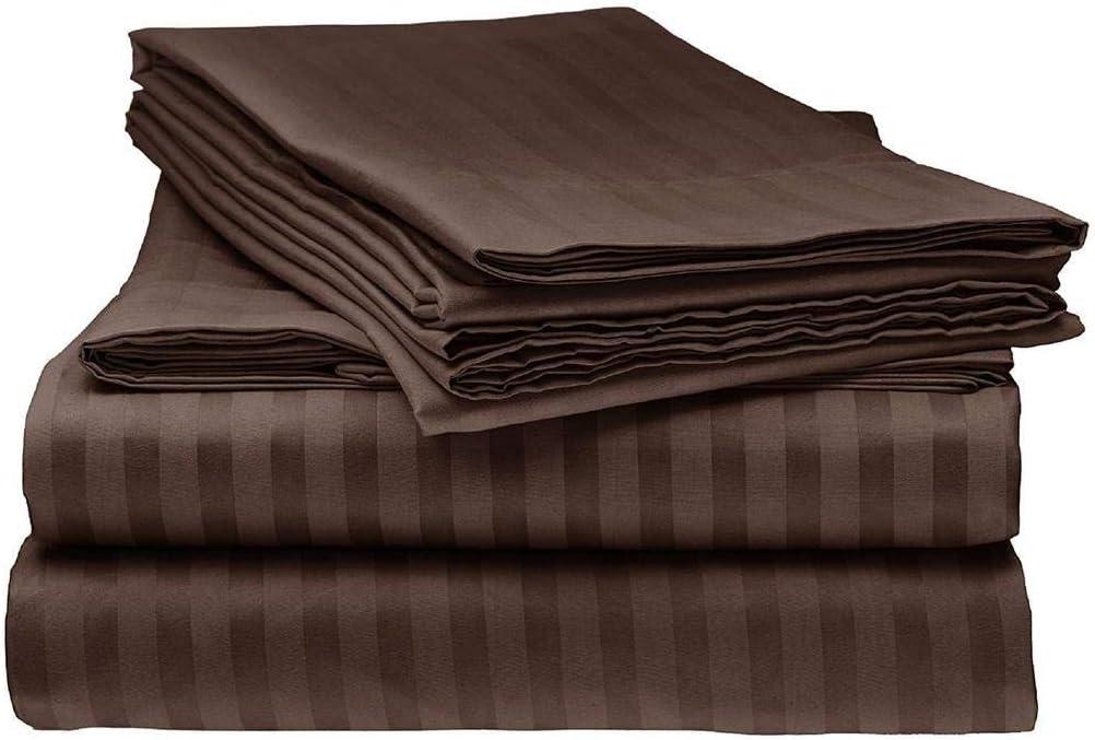 B$R Bedding's Queen, Sleeper Sofa Bed Sheet Set (60" x 74") 8" Inch Extra Deep Pocket Chocolate Stripe- 4 PCs Sleeper Sofa Sheets 700 TC 100% Egyptian Cotton