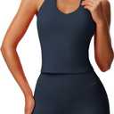 Aoxjox Women's Sleeveless Hailey Halter Tank Tops Workout Athletics Gym Yoga Curve Longline Crop Top (Large, Blueberry)