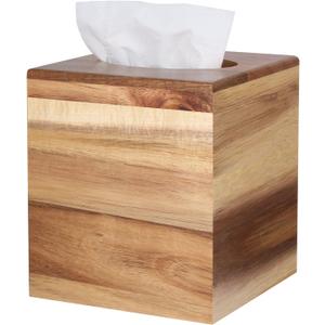 Reviaras Tissue Box Cover, Acacia Wood Square Tissue Box Holder with Slide-Out Bottom for Bathroom, Bedroom, Dinner Table, Office