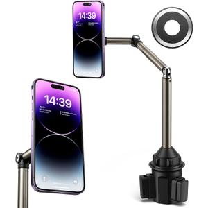 JSAUX Magnetic Cup Phone Holder for Car Truck with Long Arm, Cup Holder Phone Mount with MagMount N52 Magnet Cellphone Cradle Compatible with iPhone 16 Pro Max/15/14/13, Samsung Galaxy, Google Pixel