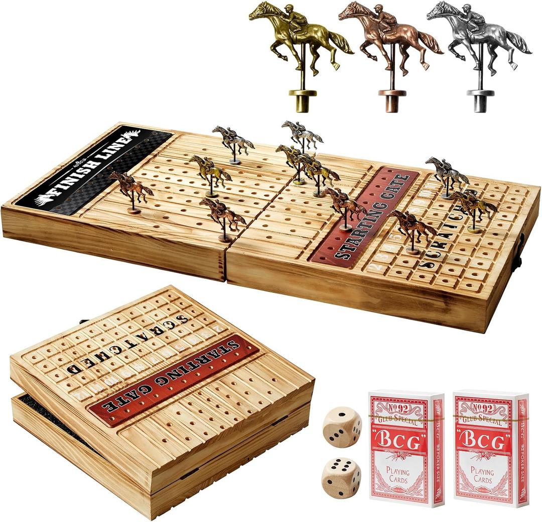 Horse Racing Board Game with 11 Luxury Metal Horses, Horse Race Board Games Horse Racing Game Horse Race Game Foldable Thickened Solid Wood