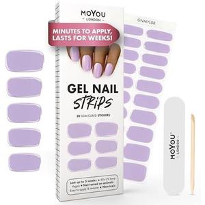 MOYOU LONDON Semi Cured Gel Nail Strips - 20 Pcs. Waterproof Gel Nail Wraps, Cures in Sunlight or UV/LED Lamp, Lasts Up to 2+ Weeks, Stretchable, Easy to Apply & Remove, Vegan & Cruelty-Free Pack of 4 (Purple Pastel)