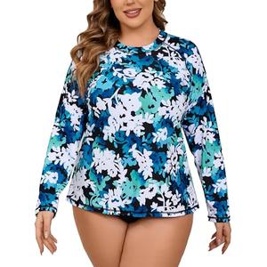 Halcurt Womens Plus Size Long Sleeve Rash Guard Swim Top with Built in Bra Loose Fit UPF50+ Sun Protection Swimsuit Blue Green White Floral 4X Halcurt Womens Plus Size Long Sleeve Rash Guard Swim Top with Built in Bra Loose Fit UPF50+ Sun Protection Swimsuit Blue Green White Floral 4X